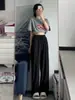 Pantalones de pierna ancha de seda helada para mujer, estilo fino de verano, talla petite, nuevo modelo 2026, talla grande, cintura alta, fluidos, pierna recta holgada, pantalones casuales