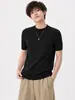 Camiseta de Punto Corta de Manga Corta con Cuello Redondo de Color Sólido Estilo Retro Americano para Hombre, Camiseta Casual de Verano Versátil Ajustada Moda