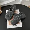 Tamancos Birkenstock de lã eos com bolinhas, bico fechado, sem cadarço, para mulheres baixas, aumento de altura de 9 cm, para uso externo, tamancos slip-on de sola grossa
