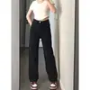 Jeans de Veludo Preto Plus Size para Mulheres Outono e Inverno 2025 Gordinhas mm Soltos Efeito Emagrecedor Cintura Alta Reta Perna Larga Calças Wide Leg que Arrastam no Chão