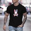 Camiseta corta para hombre de Psycho Bunny con diseño transfronterizo, cuello redondo, estampado de calavera de conejo, estilo urbano europeo y americano