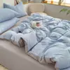 Juego de Cama de Cuatro Piezas de Algodón Lavado Engrosado Cepillado Estilo Nórdico Funda Nórdica Sábana Juego de Tres Piezas para Dormitorio de Estudiante Individual 4