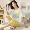 Pijama para Mujer 2025 Verano Nuevo Algodón Manga Corta Pantalón Capri Sencillo Ropa de Casa de Verano para Mujer traje