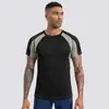 Camiseta Transpirable de Secado Rápido para Hombre Europea y Americana Poliéster Spandex Alta Elasticidad Ropa Deportiva Manga Corta Cuello Redondo Ajustada Ropa de Fitness