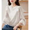 Blusa de Renda com Gaze e Chiffon para Mulheres, Novo Estilo Outono Primavera 2026, Top Solto Versátil, Camisa Básica Feminina