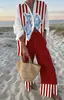 Amazon Transfronterizo Elementos de Animales Marinos Estampado Digital Conjunto de Camisa de Manga Larga con Solapa y Pantalones para Mujer