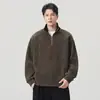 Moletom grosso tendência estilo americano com zíper parcial para homens, coleção outono e inverno 2026, corte solto, gola alta, manga longa, peça versátil e confortável