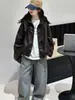 Chaqueta de cuero marrón oscuro para niña, nueva colección otoño 2026, chaqueta corta para niños mayores, atuendo de otoño estilo coreano, cárdigan para niños