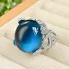Joias Huabi novas para outono e inverno cobre banhado a ouro denier azul cristal afiado personalidade anel feminino pedra principal 18*20