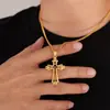 Collar con Colgante de Cruz de Acero de Titanio y Circonita, Moda Transfronteriza, Estilo Punk Retro Elegante para Hombres, Joyería de Acero Inoxidable