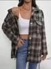 2025 Ropa Europea y Americana Transfronteriza Nueva Camisa de Franela a Cuadros Aliexpress Camisa Chaqueta Casual Holgada para Mujer