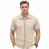 Cárdigan de Punto Calado de Manga Corta para Hombre de Verano con Color Contrastante y Puntadas Visibles Camisa Polo Casual Ropa Masculina Transfronteriza Sj0039