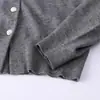 Elegante Suéter de Punto Gris con Cuello Alto, Manga Larga, Patchwork y Borde con Volantes para Mujer, Nuevo Top Versátil Otoño 2026