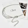Corrente de Cintura de Metal Trançado com Fivela de Pino, Pérolas e Strass, Transfronteiriça, para Homens e Mulheres, Acessório de Cinto Moda Hip-Hop Luxo Leve para Vestidos de Mulheres