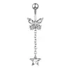 Exquisitos anillos para el ombligo de ala de mariposa y cadena de estrellas estilo europeo y americano, exclusivos de Amazon, joyería larga para piercing en el ombligo con adornos de circonita