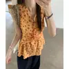 Tiro Real # Camisola de Tirantes con Escote en V y Estampado Floral Amarillo para Mujer, Diseño de Primavera, Rejuvenecedora, Moldeadora de Cintura y Favorecedora.