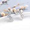 Xigu E0286 Brincos de folha bonitos com diamantes embutidos em prata S925 brincos personalizados simples elegantes e da moda