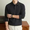 Camisa Polo de Manga Longa Estilo Old Money Outono e Inverno para Homens, Camiseta Casual de Cor Sólida com Gola Dobrável em Mistura de Lã para Homens