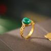 Anillo de encaje de malaquita bañado en oro de plata esterlina S925, anillo de dedo retro ajustable, exquisito, antiguo, nuevo estilo chino