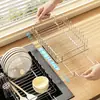 Estante escurridor extensible de acero inoxidable 304 para fregadero para uso doméstico, adecuado para escurrir platos, verduras y frutas, almacenamiento y organizador para fregadero de cocina