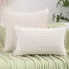 Fronha estilo boêmio veludo cotelê listrada cor sólida com pompons capa de almofada primavera/verão para sala de estar e quarto decoração de casa