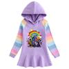 2023 Primavera y otoño nuevo vestido de algodón con dibujos animados de arcoíris para niñas, suéter con capucha de manga larga para niños, vestido de princesa
