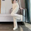 Pantalones de Lana de Espiga de Pierna Ancha para Mujer en Otoño e Invierno Talla Grande Forrados de Polar Engrosados Rectos Casual Versátil Plátano Pantalones Estrechos