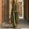 Conjunto de pantalones anchos de color block de verano para mujer, conjunto de dos piezas de moda de algodón y lino, sitio independiente transfronterizo de Amazon europeo y americano 2026
