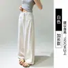 Pantalones blancos de lino de pierna ancha para mujer, estilo de verano fino, estilo old money, de cintura alta, holgados, adelgazantes, con caída, pantalones casuales de traje de algodón y lino
