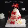 Hola 2026 Decoración de Pastel de Fuegos Artificiales de Año Nuevo Acrílico Topper Rojo Lazo de Cuero 3D Adorno de Nochevieja
