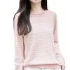 Suéter de punto de algodón puro a rayas para mujer, cuello redondo, manga larga, corte holgado, estilo casual, adecuado para primavera y otoño, cómodo de llevar como capa interior o exterior, estilo básico