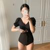 Bikini de Corea del Sur 2023, nuevo traje de baño de moda, color sólido, sexy, ajustado, traje de baño de una pieza, fuente de fabricantes