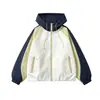 Jaqueta com capuz color block estilo coreano para meninas, nova coleção primavera/outono 2026, jaqueta estilosa e casual com zíper para crianças maiores