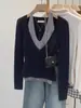 [Andy Rong Lavado] Suéter de Punto Trenzado Falso de Dos Piezas con Cuello en V y Mangas Largas para Mujer, Nuevo Estilo Otoño 2026, Top de Capa Interior