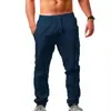Pantalones Deportivos Casuales Europeos y Americanos Transfronterizos 2023 para Hombre Versátiles de Algodón Lino Holgados Transpirables Largos de Color Sólido Simples Pantalones para Hombre