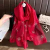 Bufanda Rouyun Estilo Coreano Otoño e Invierno Nueva Mezcla de Seda Imitación Seda Bufanda Exterior Estampada con Cuentas para Mujer Venta al por Mayor