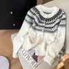 Suéter cárdigan corto retro Fair Isle para otoño e invierno para mujer, estilo holgado y perezoso, tejido casual para parejas, ropa exterior cálida