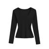 Camiseta de Manga Larga Ajustada Sexy con Cuello en U y Cintura de Reloj para Mujer 2025 Nuevo Otoño Camiseta Base Sexy Ins