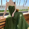 Versión Mejorada y Réplica de Vestido de Tirantes de Encaje Plisado Estilo Retro para Mujer, Adecuado para Vacaciones y Ropa de Playa