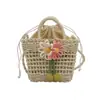 Bolso de Mano Tejido de Paja con Flores Estilo Nuevo, Bolso Tejido para Teléfono Lindo y Elegante de Tang Ni'Er, Bolso de Hombro de Moda