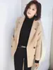 Abrigo de lana de doble cara de alta gama para mujer, traje corto antitemporada, holgado, cruzado, de lana de doble cara para tallas pequeñas