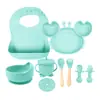 Venda Quente Transfronteiriça Tigela com Ventosa de Caranguejo Prato de Jantar Infantil Conjunto de 9 Peças Babador Silicone Colher de Comida Tigela de Comida Louça Infantil