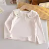 Camisa base listrada estilosa para meninas 26 novo outono fofa gola boneca POLO top estilo coreano camiseta de manga comprida 3