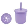 Taza de Silicona para Snacks Infantil Transfronteriza con Doble Asa, Asa, Popote Recto Curvo, Anticaídas, Suave, Taza de Agua Creativa, Taza con Popote