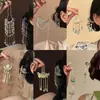 Novo grampo de cabelo verde em forma de U com lótus estilo chinês para mulheres, grampo de cabelo com borla estilo antigo, acessório de cabelo para cheongsam, grampo de cabelo com tendência nacional, ornamento de cabelo Hanfu