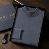 Suéter de Punto de Cachemira de Color Sólido con Cuello Alto Medio de 7 Puntos para Hombre, Moda Simple, Ligero, de Negocios, Suéter Base de Punto