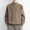 Suéter masculino gola alta, novo estilo casual de cor sólida para outono e inverno, malha interna, camisa base de lã tricotada com gola média