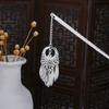 Nuevo Estilo Chino Plata Miao Geométrico Hueco Pasador de Pelo con Borla de Escalón Retro Borla de Pavo Real Antiguo Accesorios para el Cabello Cheongsam Hanfu