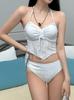 Camisola de Tirantes Hueca Deseo Puro Bikini Triángulo Nuevo Cordón Deseo Puro Chica Caliente Traje de Baño de Dos Piezas para Mujer