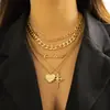 Collar Cruzado de Retrato con Relieve de Corazón Multicapa Retro Transfronterizo Europeo y Americano Cadena de Letras Personalizada Hip-Hop